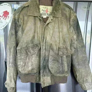Vintage Burma Run Mens Bomber Jacket Size‎ X-Large Regular Brown Leather Y2K